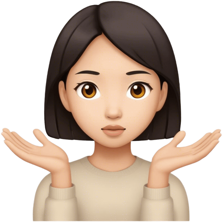 An Asian girl face full of questions emoji