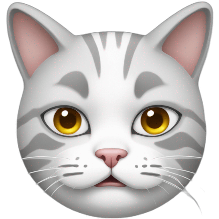 fat light gray and white cat with an angry face emoji