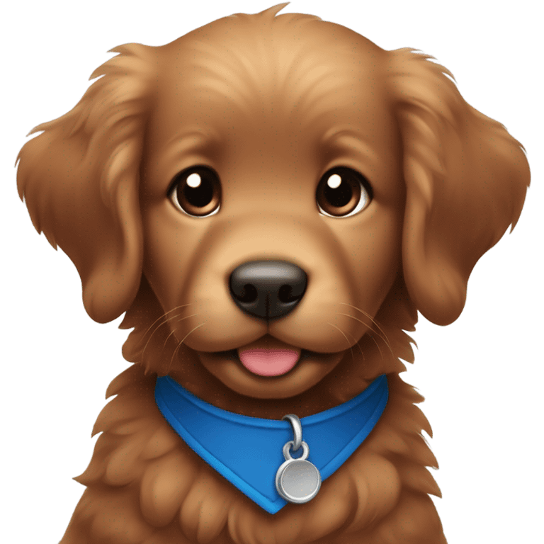 Chibi fluffy dark red retriever puppy with blue collar emoji