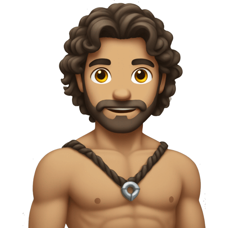 Tarzan with anchor beard and long curly dark brown hair emoji