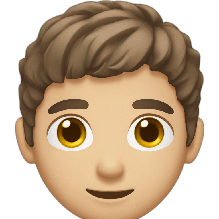 man with brown hair young face brown eyes with camera infront of his face emoji