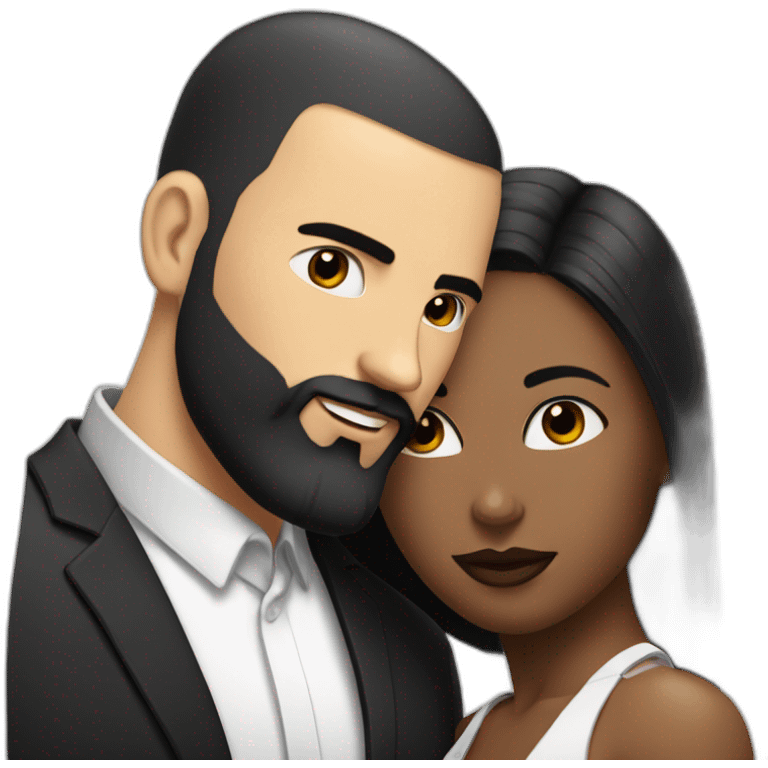 White-man-with-a-buzz -cut-black-hair-fade-and-a-black-beard-kissing-his -BLACK-woman-with-long-BLACK-straight-hair emoji