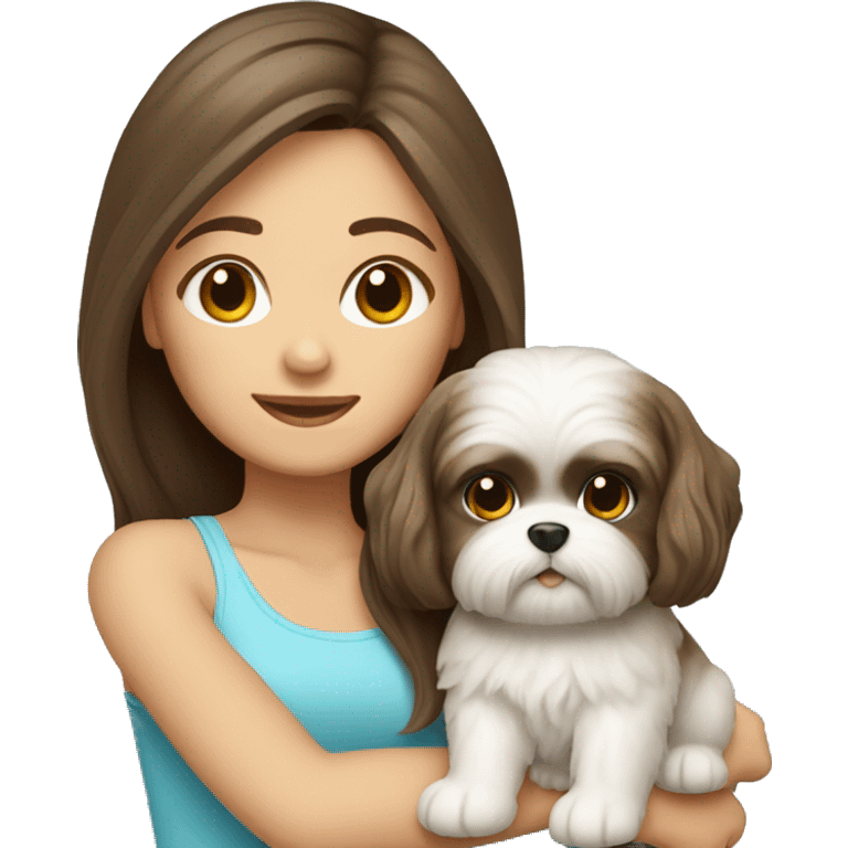 Brunette long hair light skin girl with shi tzu puppy emoji