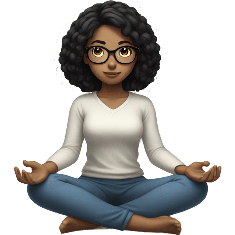 White skinned girl with glasses and black hair, meditating on the floor emoji