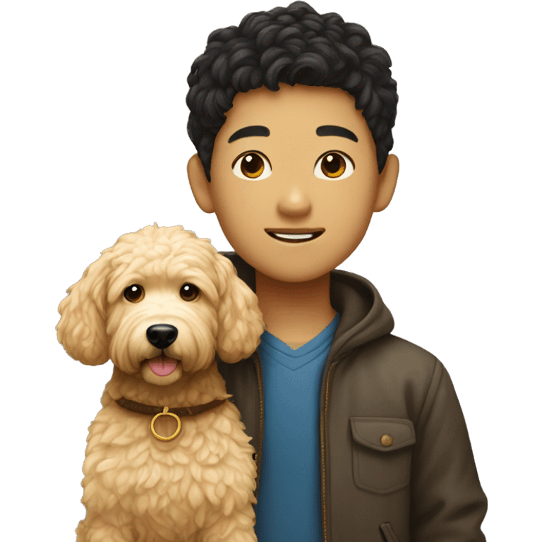 Chinese boy with golden doodle emoji