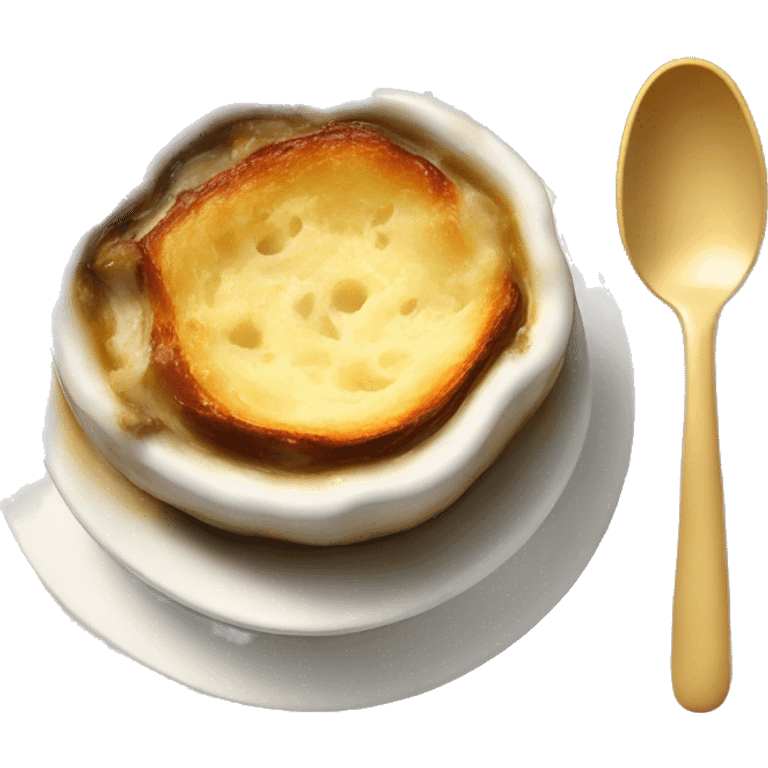 A bowl of French onion soup with a glass of Chardonnay emoji