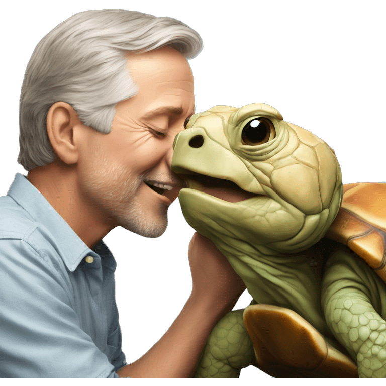 A man kissing a happy tortoise  emoji