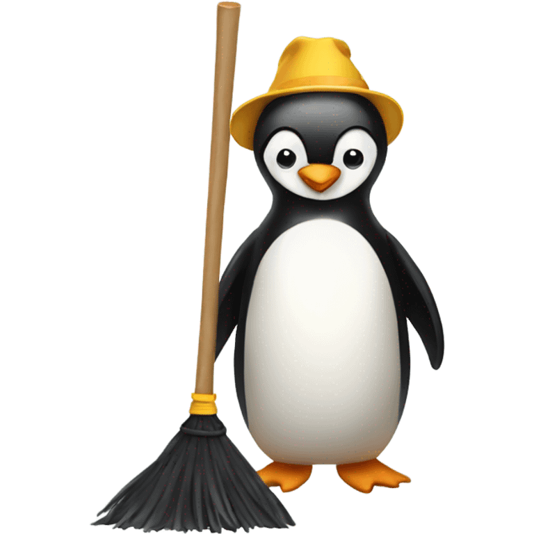 Penguin with broom emoji