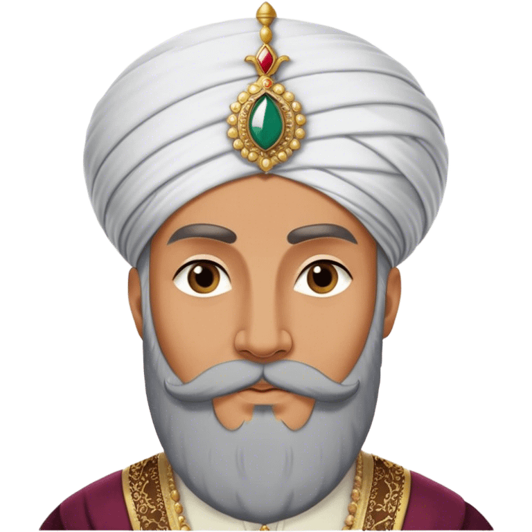 ​Cinematic Realistic Portrait of Suleiman the Magnificent, depicted as a regal Ottoman sultan adorned with a large, white, round, tall turban and a majestic grey beard, his commanding gaze bathed in warm, historic lighting that exudes timeless authority and grandeur, emoji