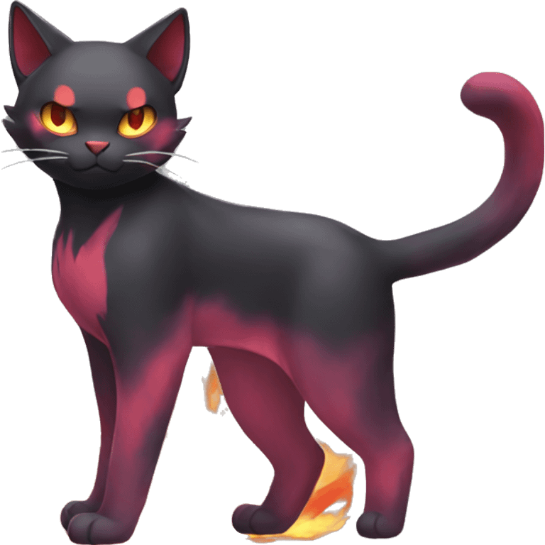 Shiny Black-Red Dark-type-Fire-type-Fakémon-Cat full body emoji