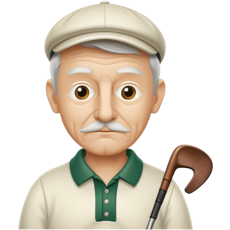 half figure old golf player with golf club no nose emoji