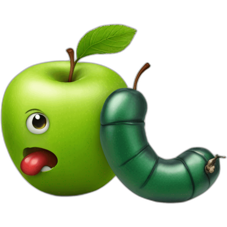 realistic Apple with worm emoji