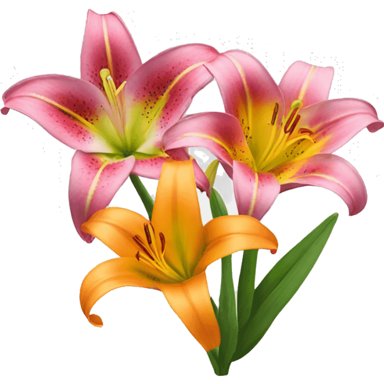 A Pink lily with a yellow lily and an orange lily emoji