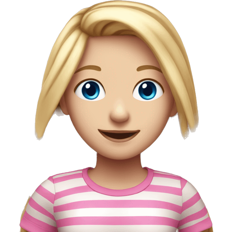 Smiling girl with long blonde hair and pink stripes, blue eyes emoji