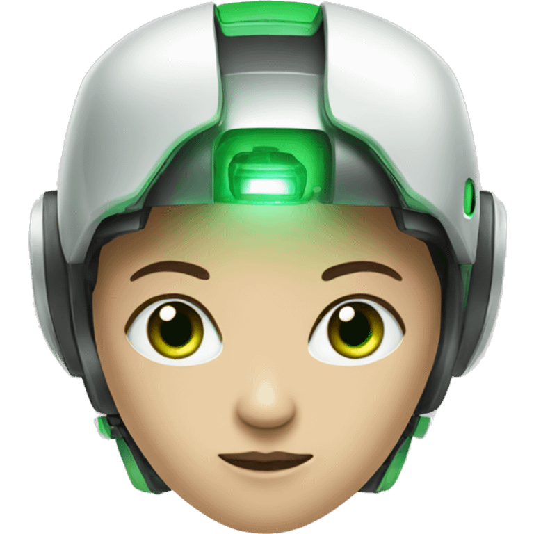 Asian robot with green eyes emoji