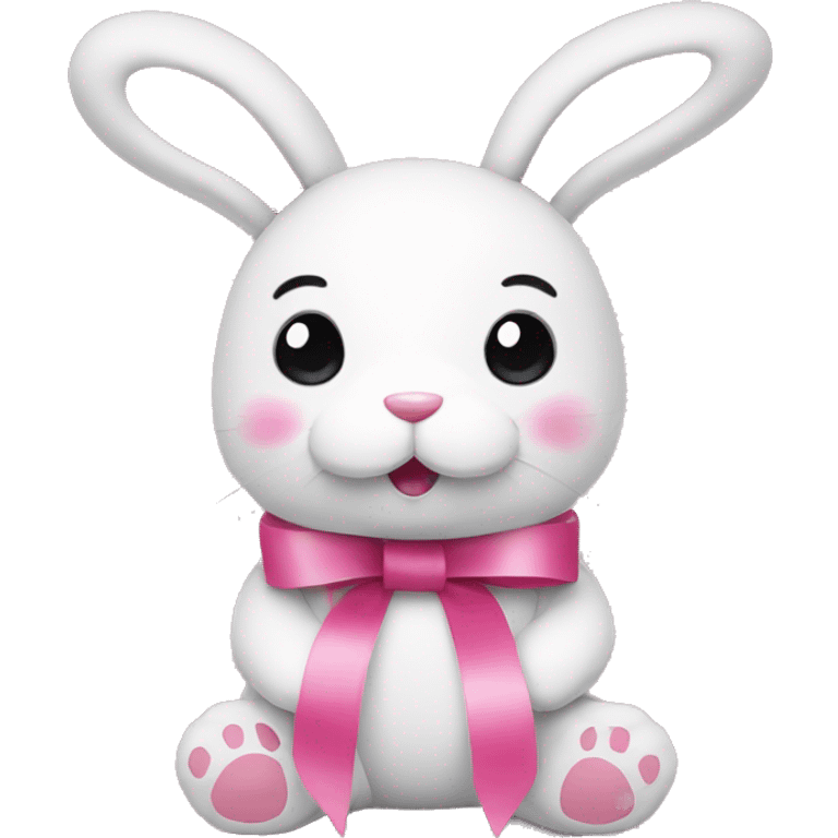 bunny stuffed animal with pink ribbons emoji