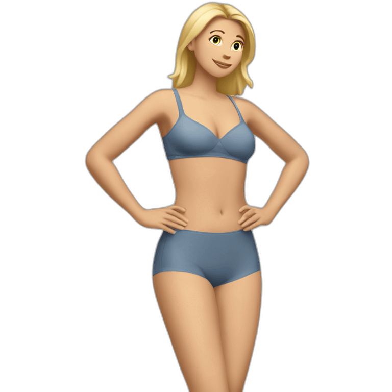 fit Caucasian woman small bra (hands-in-hair pose) (full body) emoji