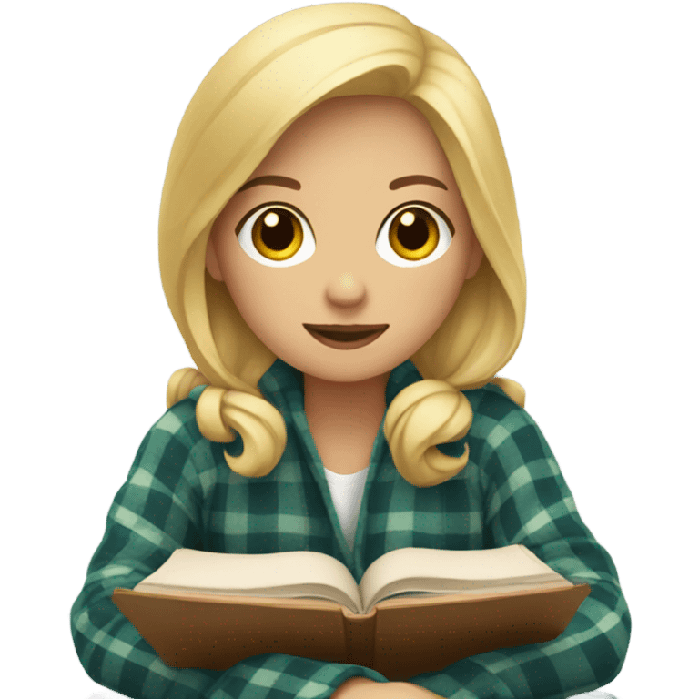 Blonde girl with plaid blanket holding a book emoji