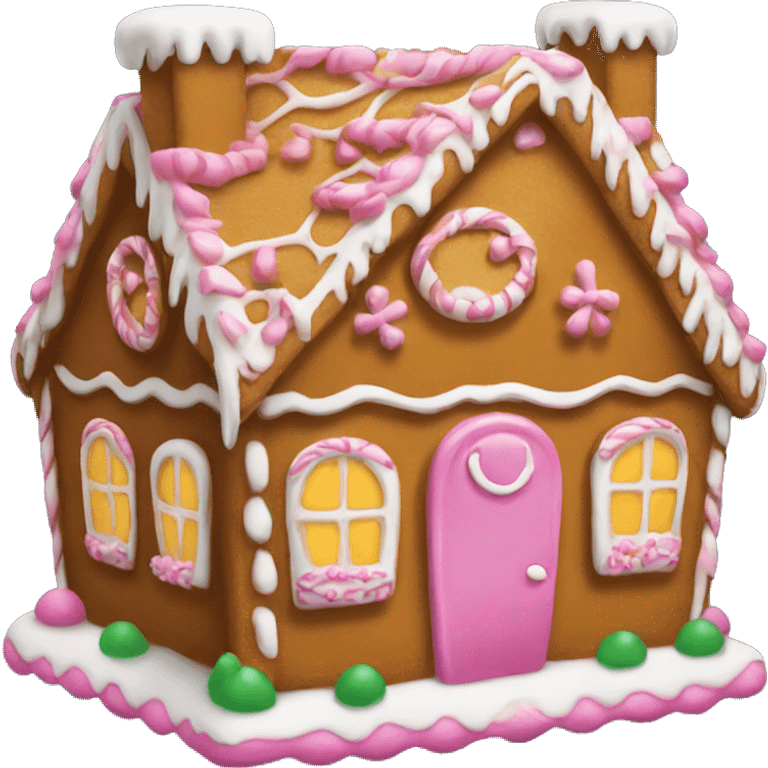 Gingerbread house with a pink bow  emoji