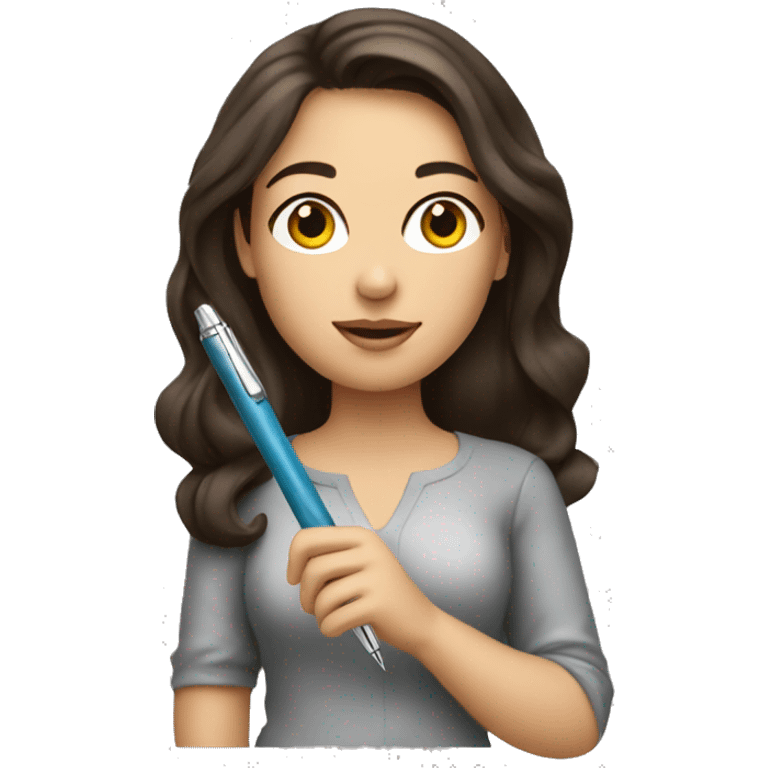 Brunette woman holding a sparkly pen   emoji