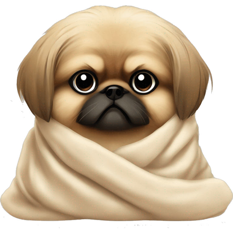 Pekingese cozy in beige blanket emoji