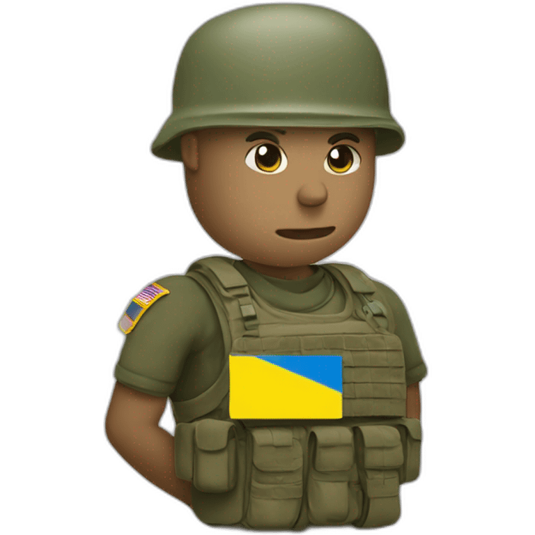 Some military gut with ukrainain flag on shouder with laptop coding emoji