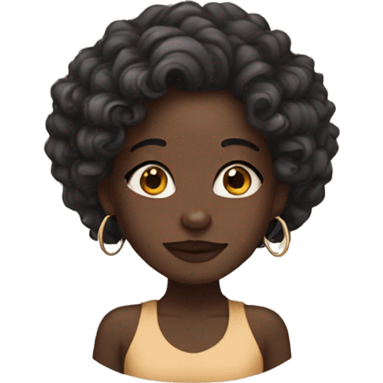 Dark skinned girl, wavy hair, hoop earrings  emoji