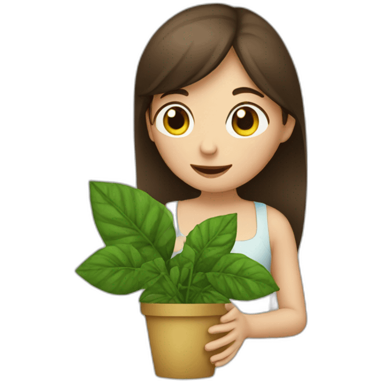 brunette haired girl eating a plant emoji