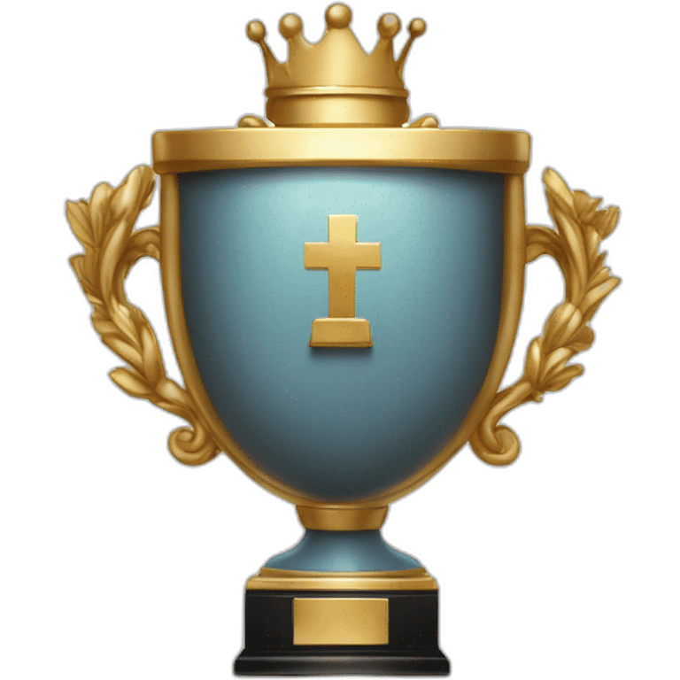 royal big empty Christian trophy for the winner with a cross on royal background emoji