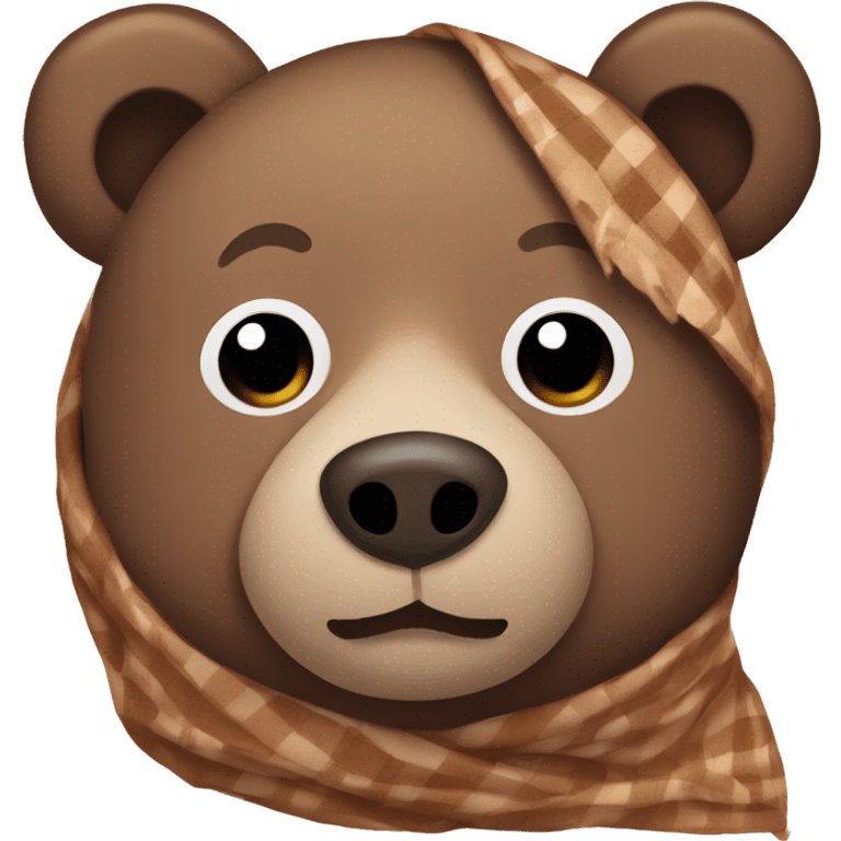 bear wrapped in brown gingham blanket emoji