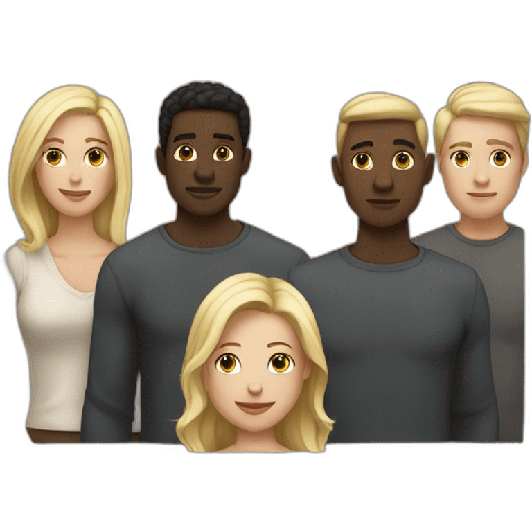 six dark-skinned men stand in a row behind a pale blonde woman emoji