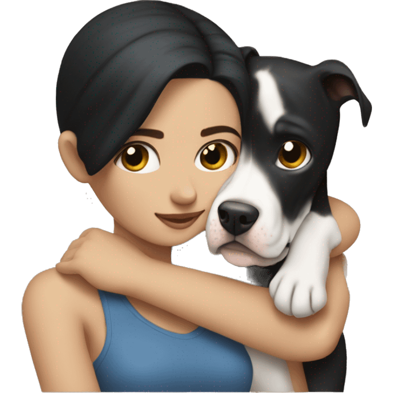 White Girl with black hair hug a pitbull emoji