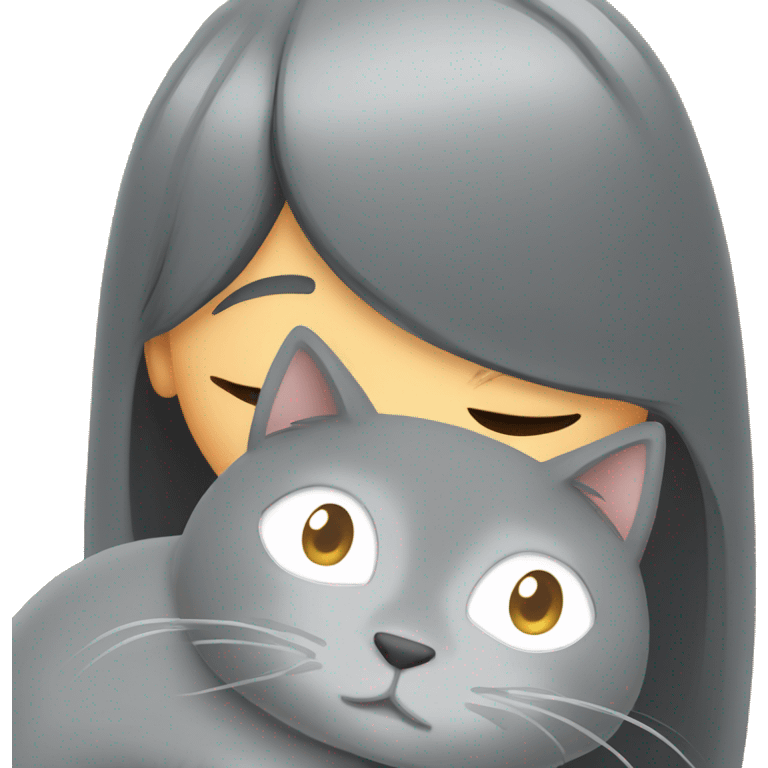 Gray cat hugging girl with straight hair and no glasses  emoji