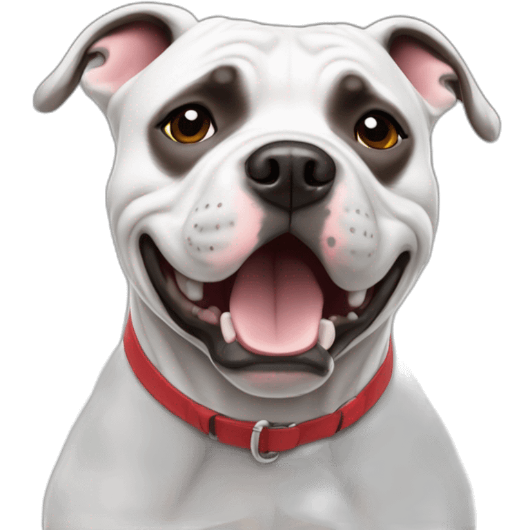 Staffordshire Bull Terrier white feeling concerned and dancing emoji