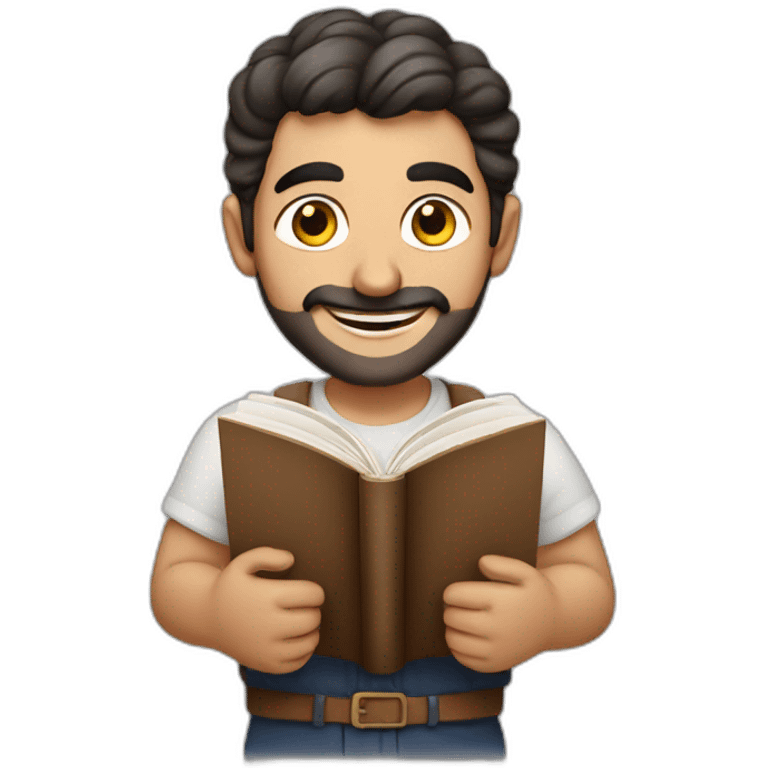 Armenian men reading book and looking at camera and smiling  emoji