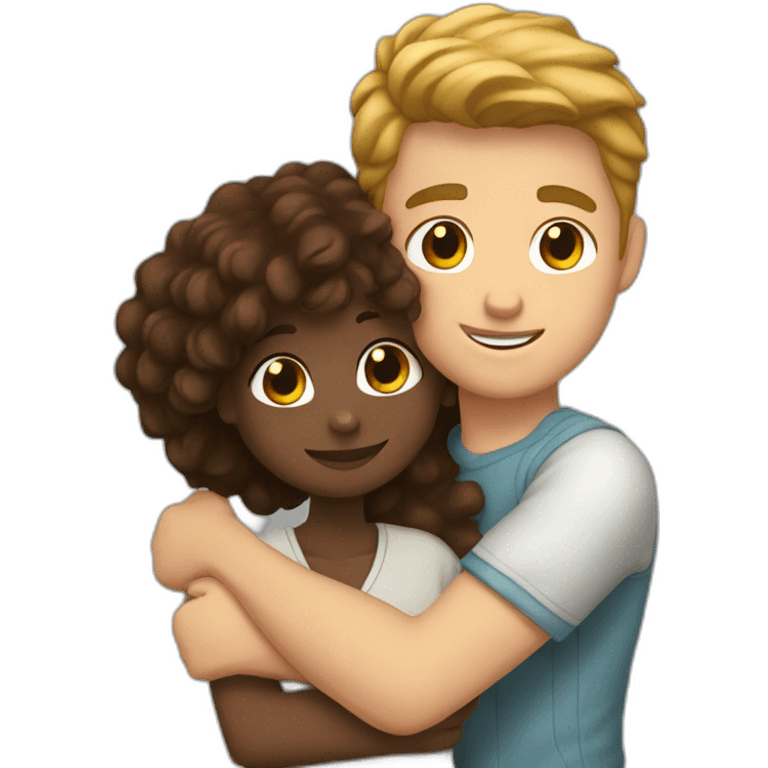 black girl and white guy with brown hair  hugging emoji