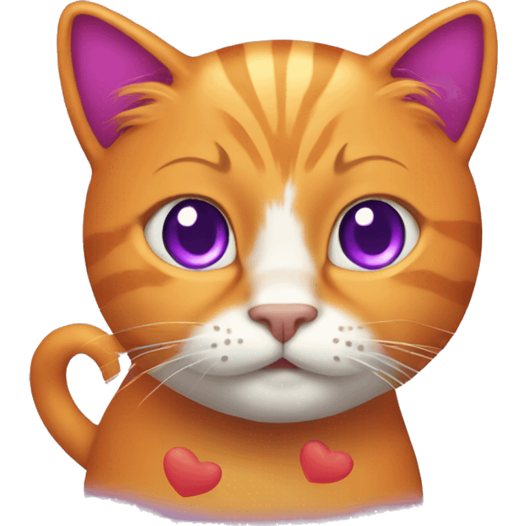 Orange cat with purple hearts emoji