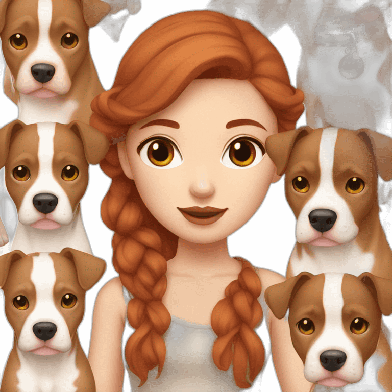 Girl with light tone skin auburn hair with fawn colored pitbull emoji