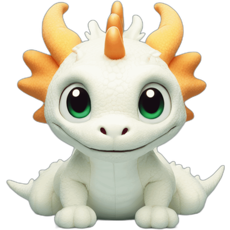 dumb white peluche dragon jellycat with small eyes emoji