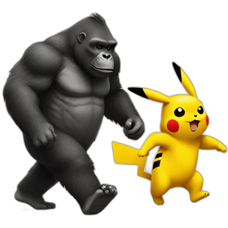 pikachu walking with a gorilla emoji