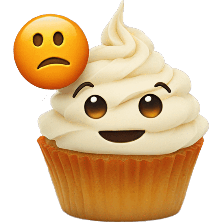 orange cupcake with happy face on the icing emoji