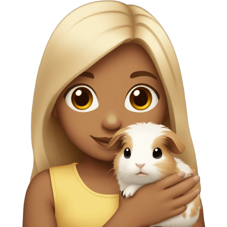 Little light skin girl holding a Guinea pig emoji