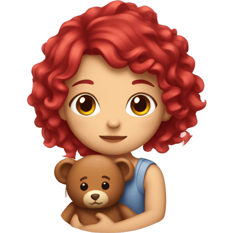 girl with cherry hair hugging a teddy bear emoji