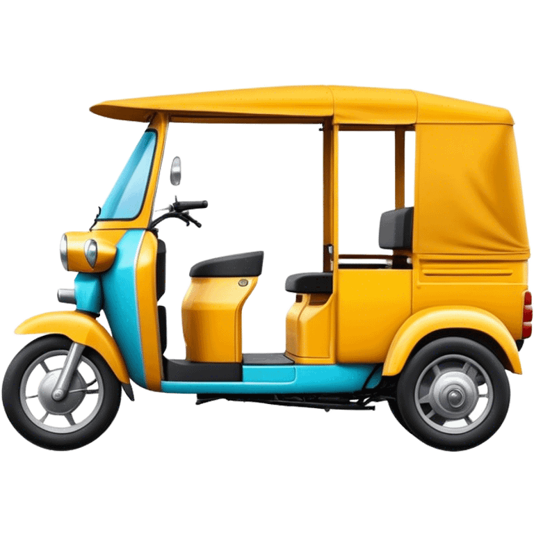 Cinematic Realistic Tuk Tuk Emoji, depicted as a vibrant iconic three-wheeled vehicle with bold colors and a compact design, rendered with crisp textures and dynamic urban lighting that captures its quintessential Thai charm. emoji