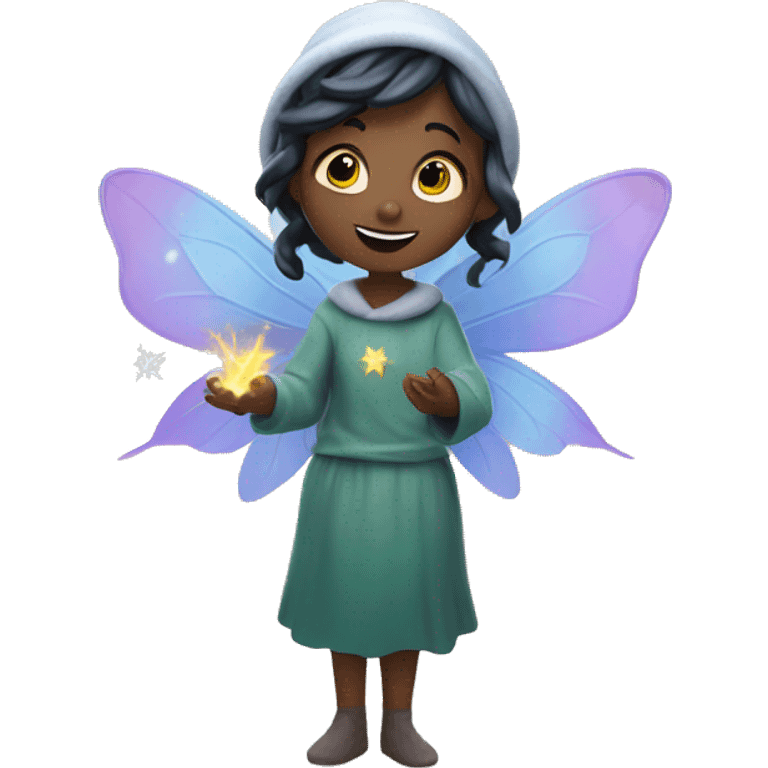 The cute fairy casting a spell to make the first snow fall emoji