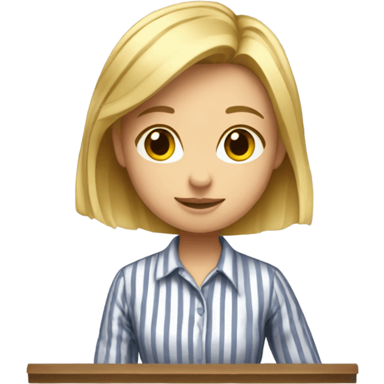 A Blonde girl studying With pin shirt emoji