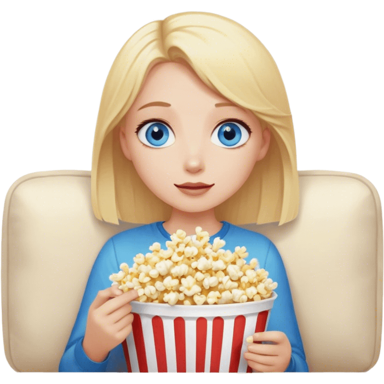 Blonde girl with blue eyes watching TV and eating popcorn emoji