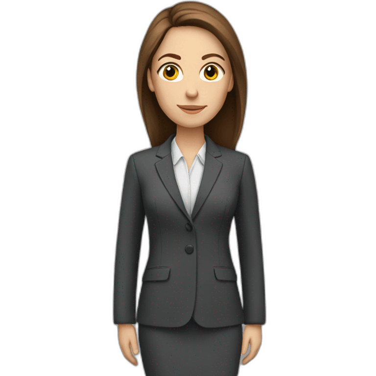 white woman with straight brown hair and suit emoji