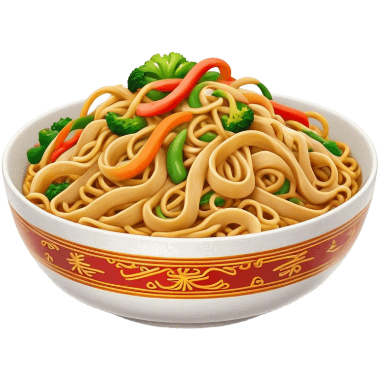 Cinematic Realistic Chow Mein Dish Emoji, showcasing stir‚Äêfried noodles with crisp vegetables and tender meat, rendered with lifelike detail and vibrant, dynamic lighting. emoji