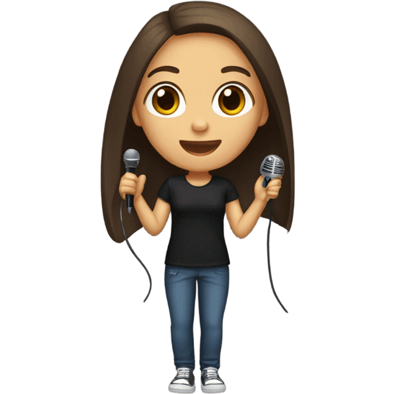 girl-with-brown-straight-hair-brown-eyes-holding microphone black shirt emoji